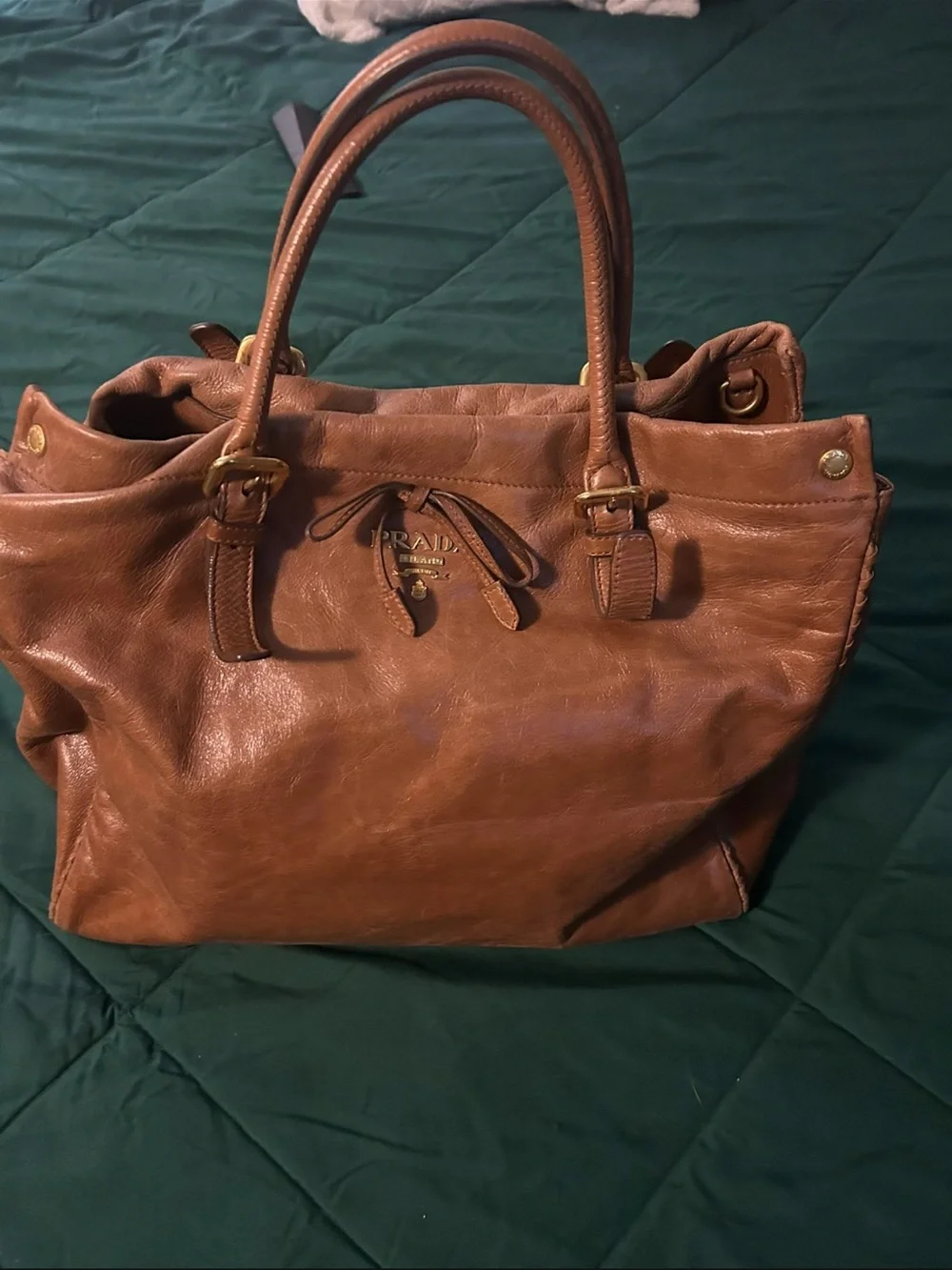 Prada Cognac Leather Double-Handle Tote